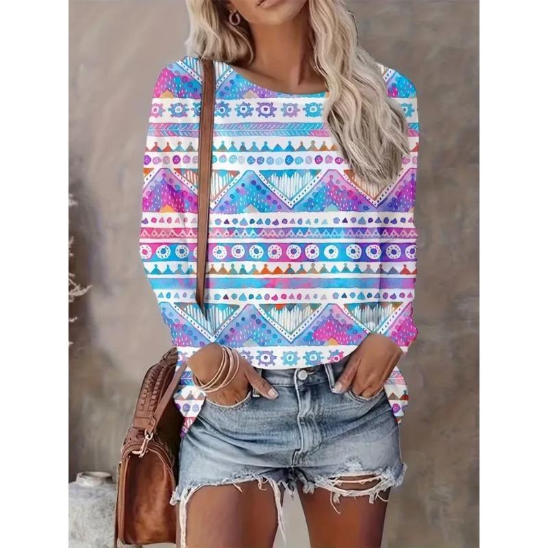 Autumn Women's 3D Geometric Print Crew Neck Long Sleeve T-Shirt