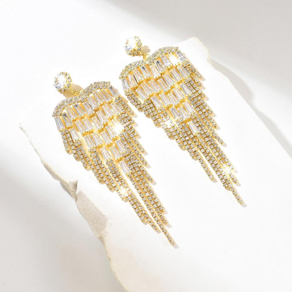 Luxurious Korean-Style Earrings: Exaggerated Long Tassel Drops with Super Shiny Full Diamond Design