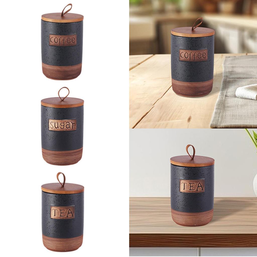 Ceramic Storage Container Holder Accessories Canister Decor with Wooden Lid