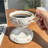High Footed Flower Coffee Cups and Plates Ceramic Water Cup Afternoon Tea Cup Oat Breakfast Cups Milk Mug Flower Tea Mug