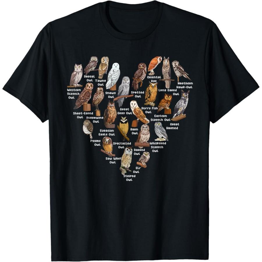 Types of owls in heart shape T-Shirt XXXXXL чёрный