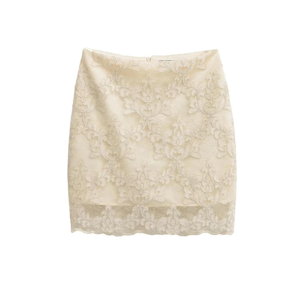 Elegant Summer Retro Jacquard Lace High-Waist Skirt for Women