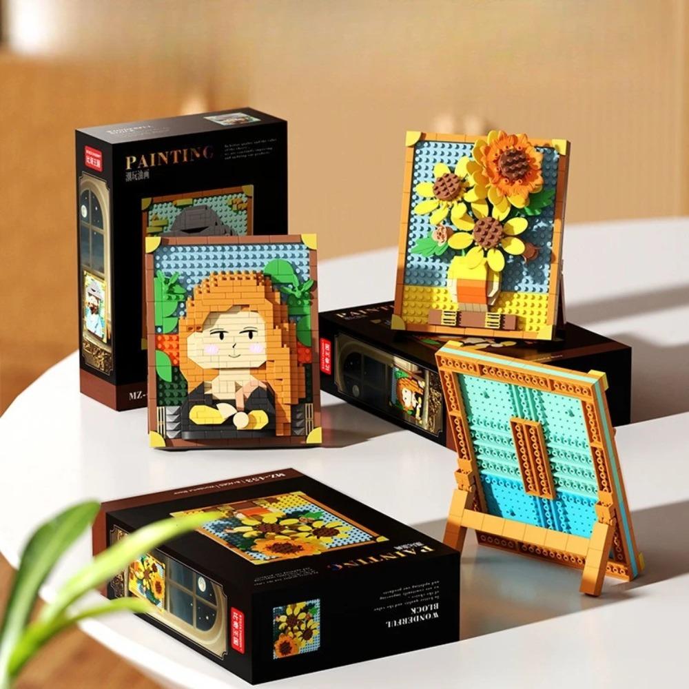 Hot-selling World-famous Painting Assembly Building Blocks Creative Pixel Oil Painting Frame Sunflower Building Block Decoration