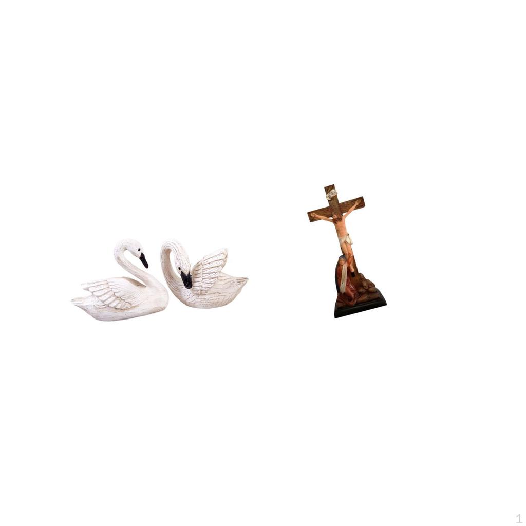 Elegant Swan And Sacred Jesus Resin Sculptures for Home Office Bedroom Tabletop Christmas Decoration
