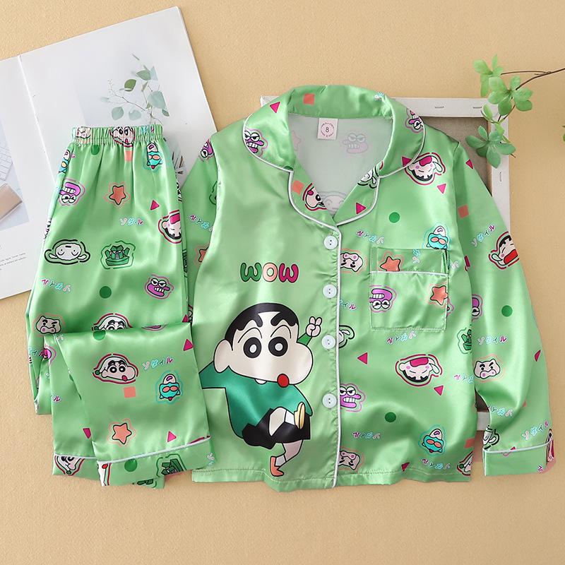 Children's Spring & Autumn Long Sleeve Ice Silk Pajamas - Boys & Girls Cartoon Princess Style