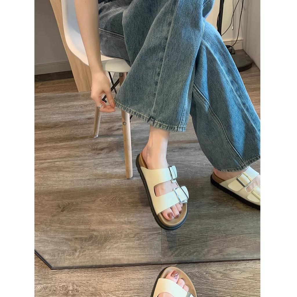 Cool Slippers for Women's 2025 Spring New Comfortable and Versatile Casual Belt Buckle for Outer Wear One-word Slippers Soft Bottom