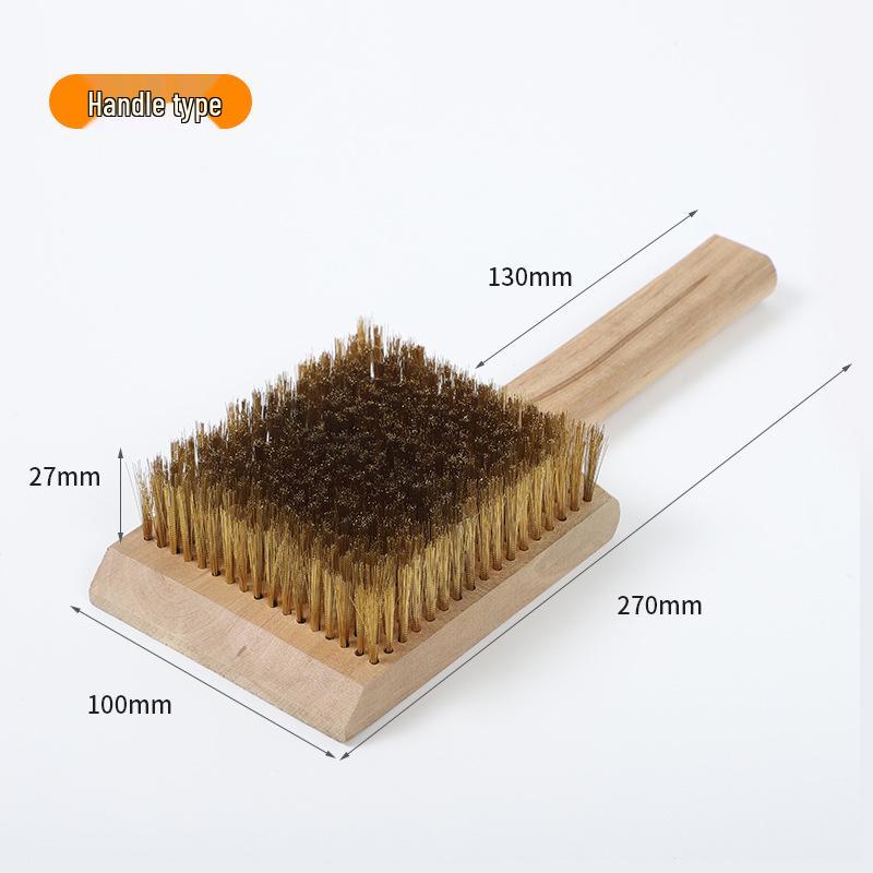 Wooden Snowboard Waxing and Polishing Brush with Nylon Bristles and Large Copper Wire for Rust Removal