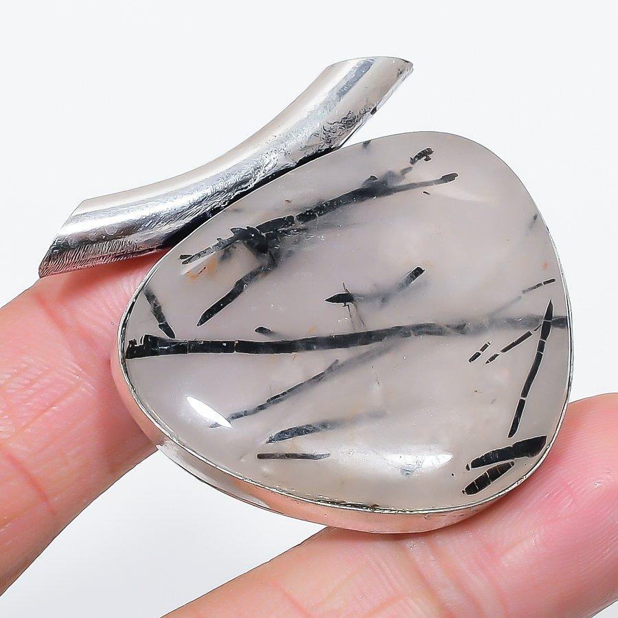 

Natural Black Rutile Gemstone 925 Sterling Silver Jewelry Pendant 1.77 d3H89