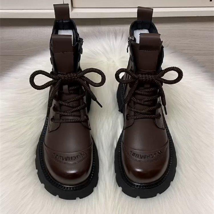 

European Station thick-soled soft leather Martin boots women s 2025 autumn and winter new British style versatile velvet short boots soft-soled single 40