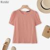 ZANZEA Women Casual Round Neck Solid Color Short Sleeve Blouse