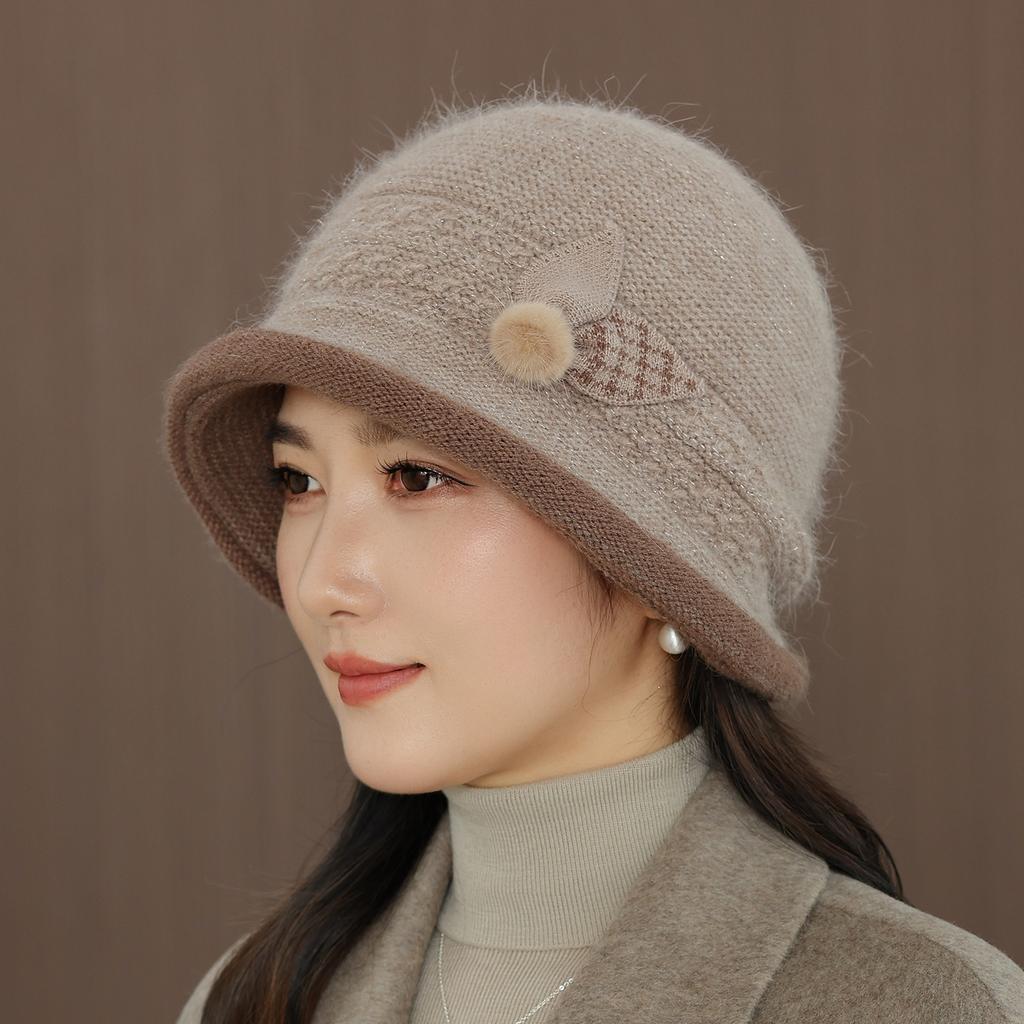 In winter the elderly mother hat female ear protector wool knitted hat old lady thermal cotton hat grandma fleece hat