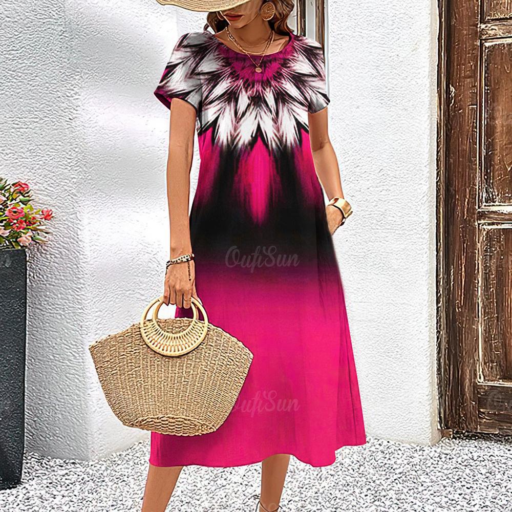 Nové dámské šaty Grafický potisk Elegantní a krásné Midi šaty Plus size Dámské Letní Jednodílné šaty