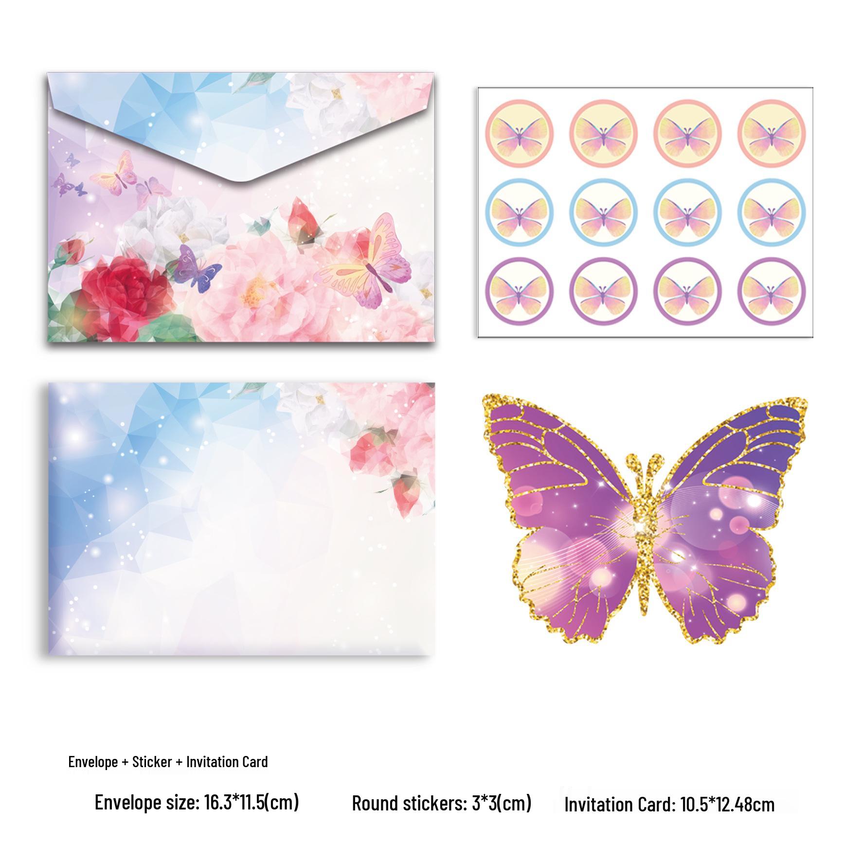 In Stock Purple Butterfly Festival Birthday Party Supplies: Invitation Card & Envelope Decoration