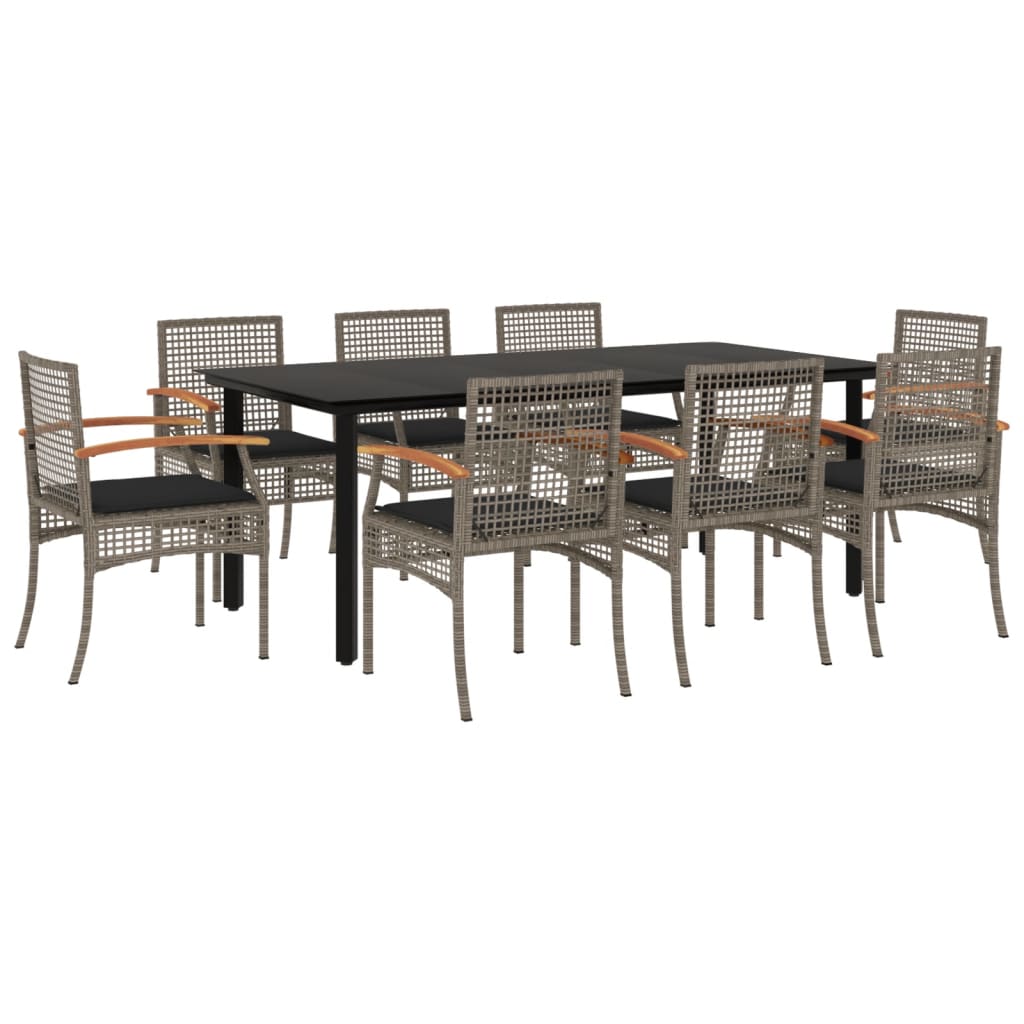 Vidaxl 9-Cz. Garden Furniture Set With Cushions, Grey, PE Rattan