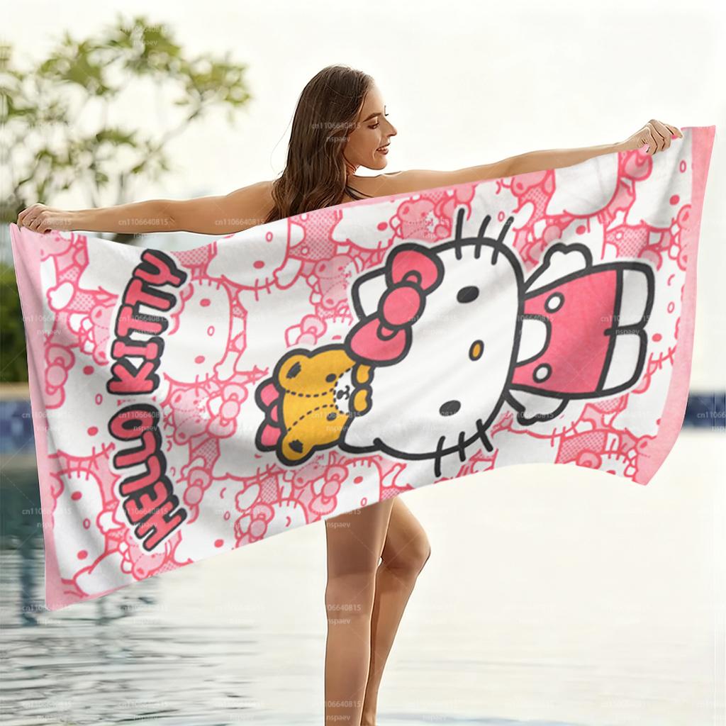 Cute Hello Kitty Microfiber Beach Towel Quick Dry Absorbent for Pool Travel BatCute Hello Kitty Beach Towel Soft Microfiberhroom