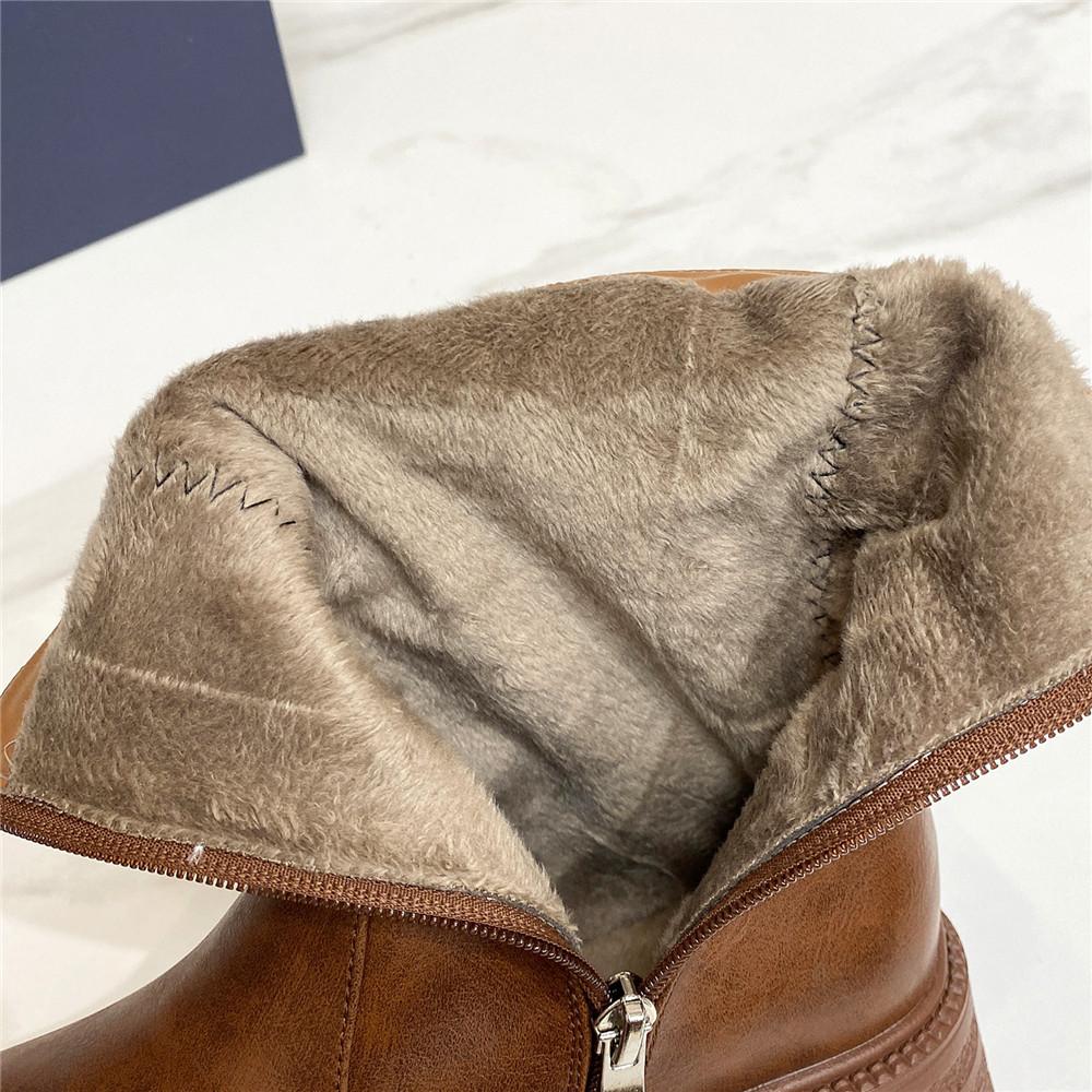 Fashion Women's Platform Chelsea Boots PU Leather New Autumn Winter Fashion Ankle Boots Retro Pleated Marton Boots Ladies Zapatos Mujer