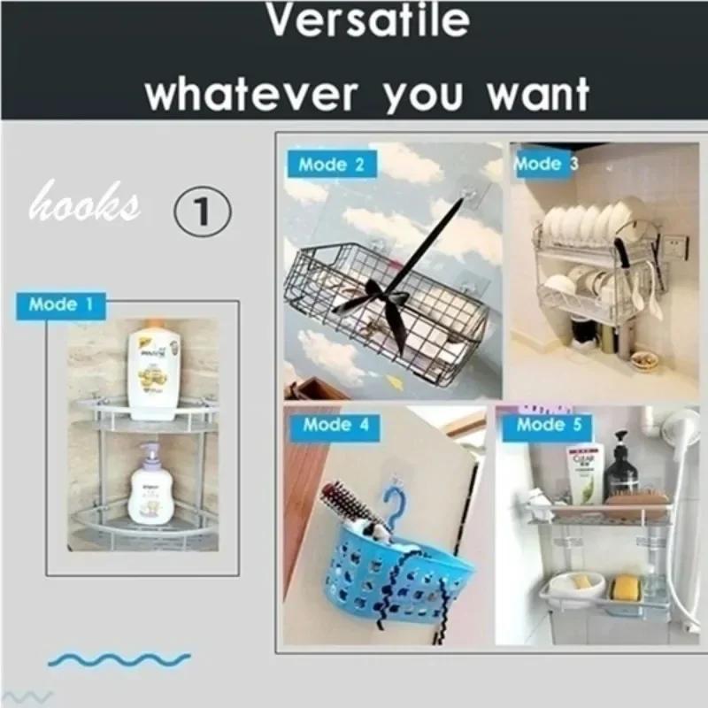 10Pcs Bathroom Transparent Wall Hooks Waterproof Oilproof Self Adhesive Hooks Reusable Seamless Hanging Hook Kitchen Hook