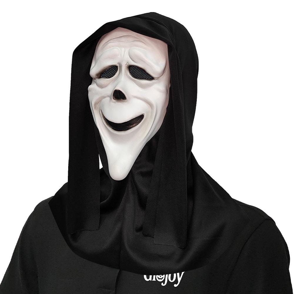 Squinting, screaming, scary mask, masquerade, skull, ghost face, Halloween party, prank prop