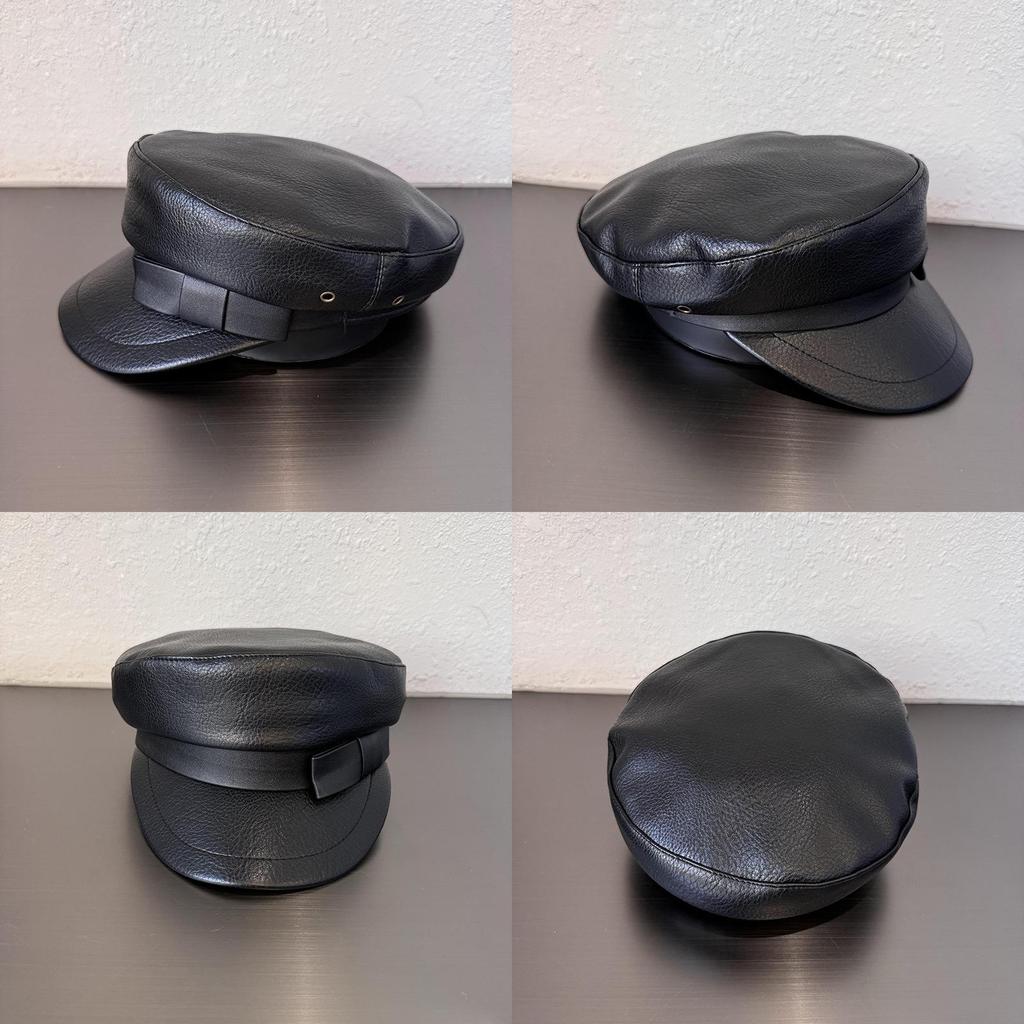 Solid Face Color Slimming  Navy Cap Short Visor Leather Material Supplies Women