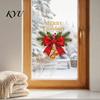 Holiday Glass Decals Christmas Red Bow Window Sticker, Gold Letter Merry Decal, Xmas Decor Waterproof Windows Clings for Home School Office