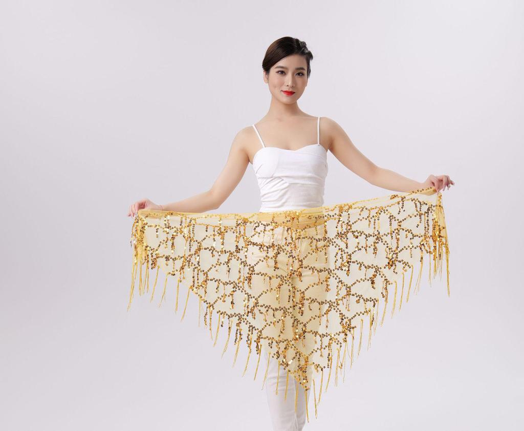 Sequin Tassel Belly Dance Triangle Scarf Waistband for Performance
