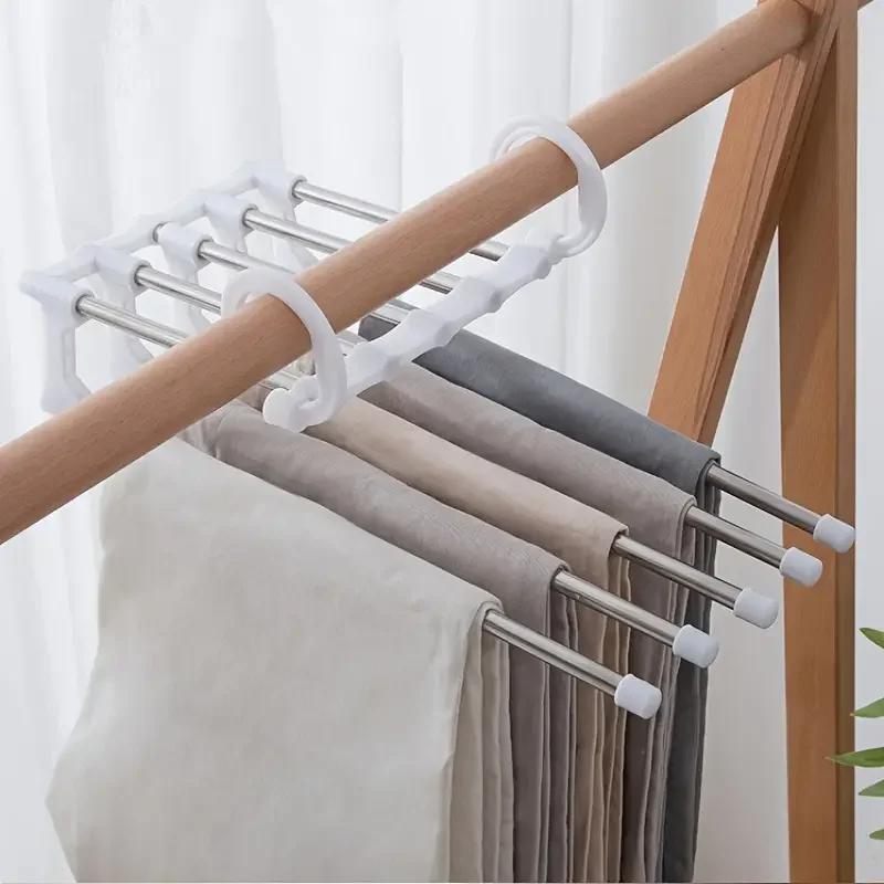 

5In1 Magic Trouser Rack Hangers Stainless Steel Folding Pant Rack Tie Hanger Shelves Bedroom Closet Organizer Wardrobe Storage белый