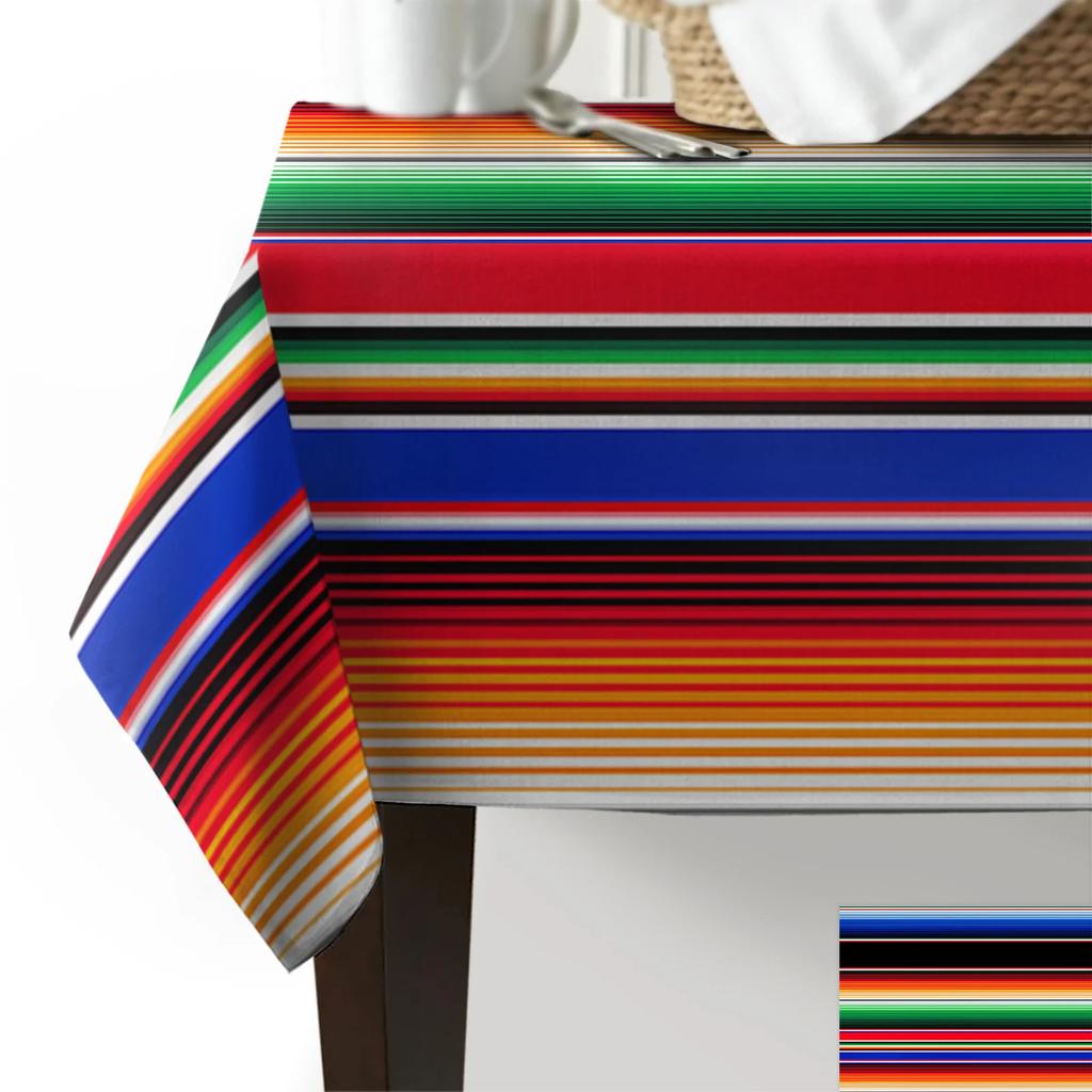 Mexican Colorful Striped Rectangle Tablecloth Holiday Party Decoration Reusable Waterproof Tablecloth Mexican Fiesta Table Decor