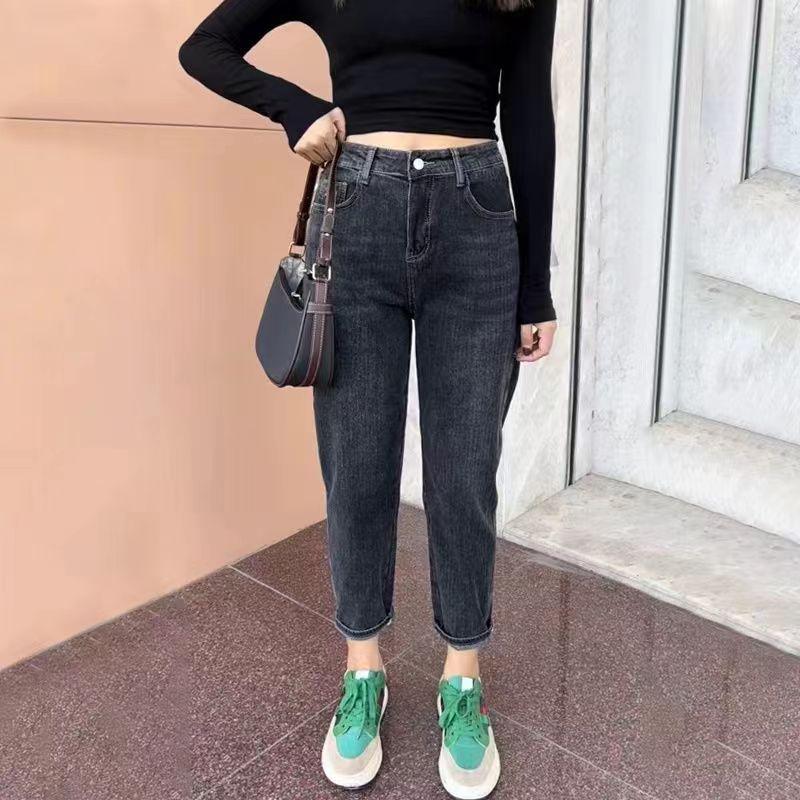 

Женские джинсы галифе с высокой талией на весну/осень 2024 - Свободные, повседневные и универсальные, прямого морковного кроя 3XL синий/серый