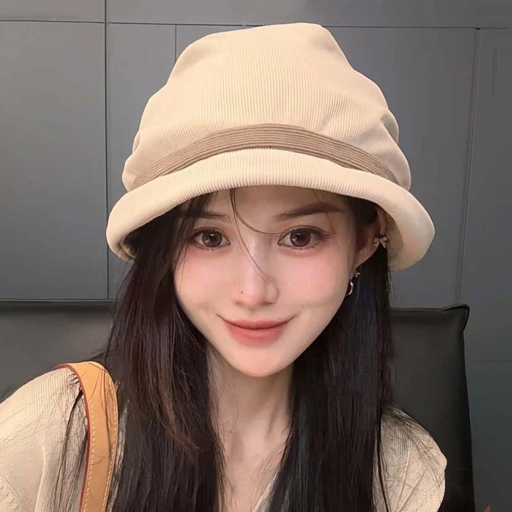 Casquette pull en velours côtelé tempérament Couleur unie Anti-froid Chapeau bob Hiver Chapeau de pêcheur Extérieur