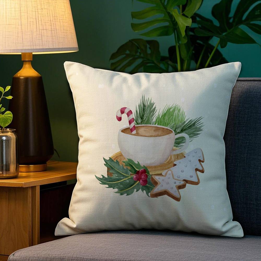 Christmas Santa And Deer Pillow Case Plush Fabric Soft Double Sided Print Sofa Cushion Cover Throw Pillow Covers