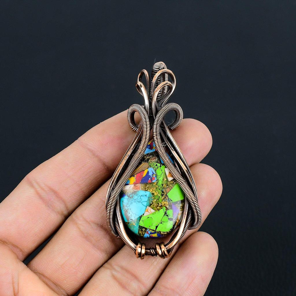Multi Copper Spiny Oyster Gemstone Handmade Copper Wire Wrap Jewelry Gorgeous Pendant For Women