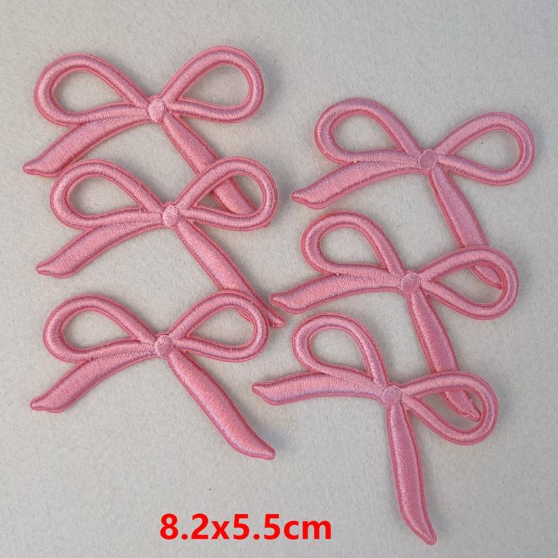 10PCS Pink Bow Embroidery Patches Iron On Patches For Clothing Cartoon Cute Pink Patches On Clothes Kids Stickers DIY Applique