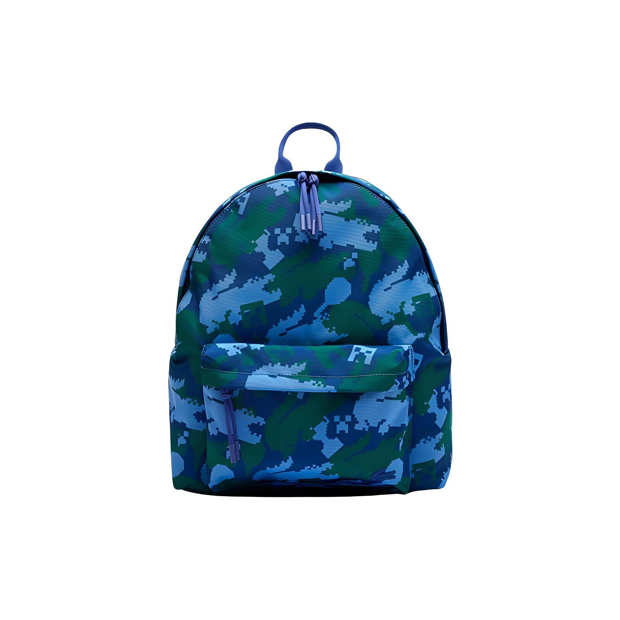 Lacoste X Minecraft Camouflage Crocodile Logo Print Polyester Backpack Unisex Backpack Blue Green NH3790MKJ91 Blue & Green