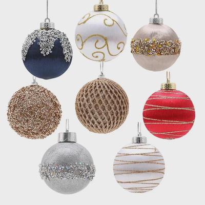 8cm 3D Silk Thread Christmas Ornaments - Set of 9 Foam Balls