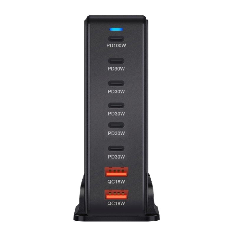 Multiports Charging Station with 286W Output, 6 USB C and 2 USB Slot Desktop Charging Holder Stand for Tablet Phones