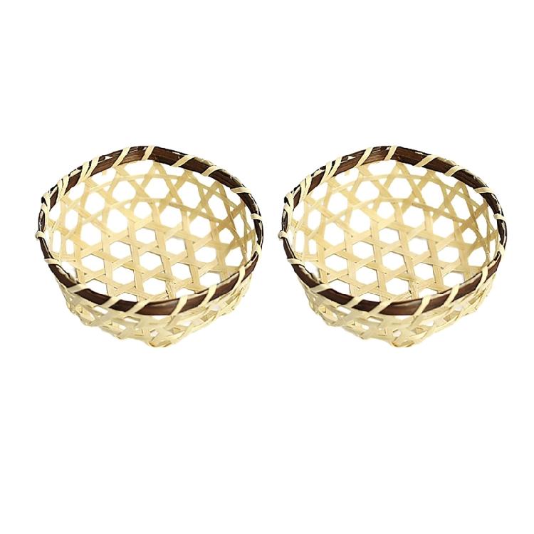Set Of 2 Miniature Bamboos Baskets for Elegant Table Decoration Household Handmade Woven Tray Small Decorative Basket