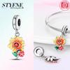 Authentic Tulip Heart Flower Pendant Sunflower Bird Lucky copper Bead Charm Compatible With Bracelets Women Gift Diy Jewellery Accessory