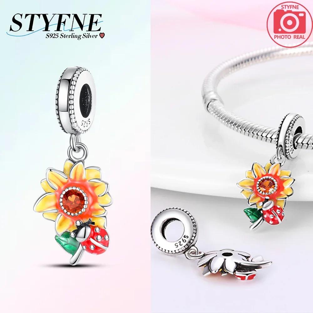 

Original Tulip Heart Flower Pendant Sunflower Bird Lucky Copper Bead Charm Fit Bracelet Women Gift Diy Jewelry Accessory