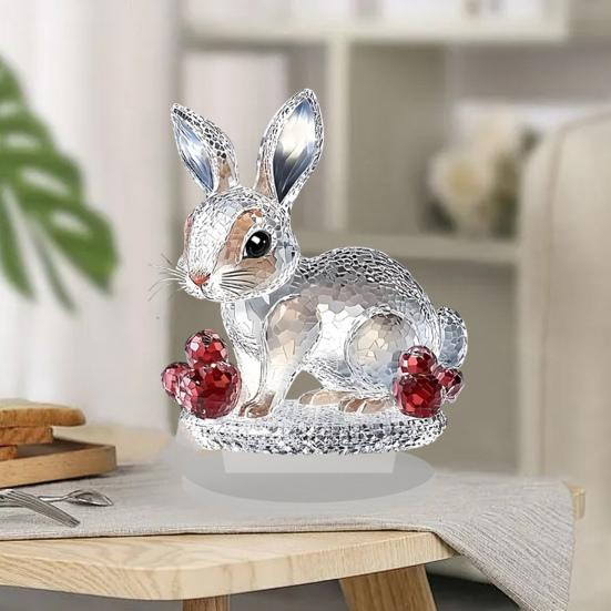 Clear Faux Crystal Bunny Figurine 2D Flat Acrylic Rabbit Table Sign for