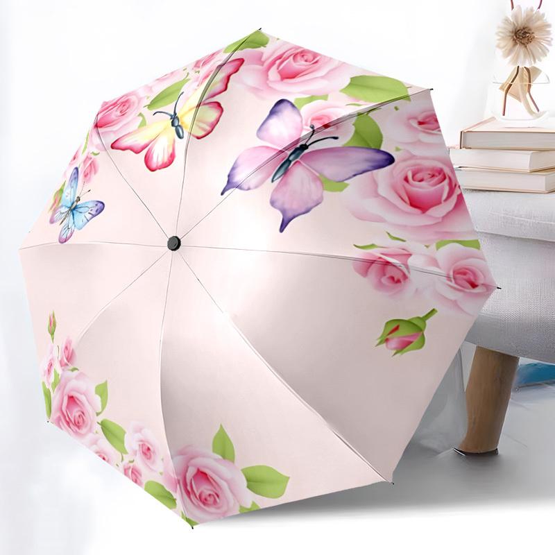 1pc Floral Butterflies Automatic Folding Umbrella - Portable Collapsible 8-Rib Umbrella for All Seasons Yy251119206