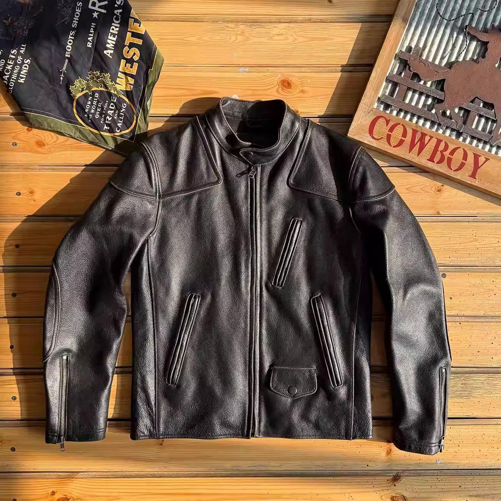 Men's genuine leather leather jacket venom washed graphite old short stand-up collar leather jacket first layer cowhide motorcycle clothing