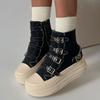 Women Platform Canvas Shoes Classic Casual Outdoor Versatile Sneakers Buckle Design High Top Boots Fashion Zipper Shoes Female