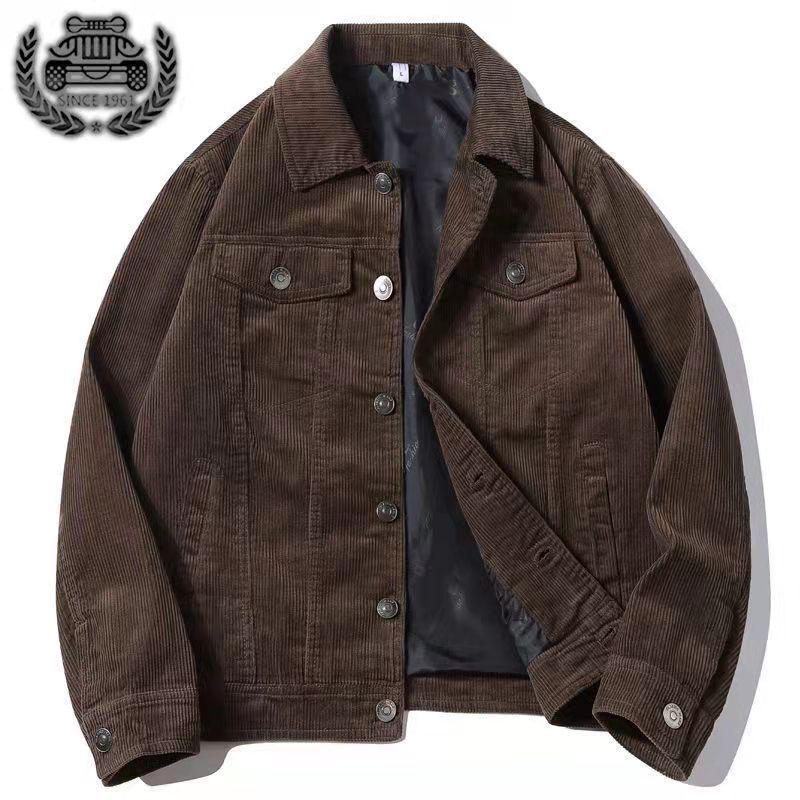 Men's Retro Corduroy Lapel Jacket - Spring/Autumn Casual Workwear, Loose Fit Pure Cotton