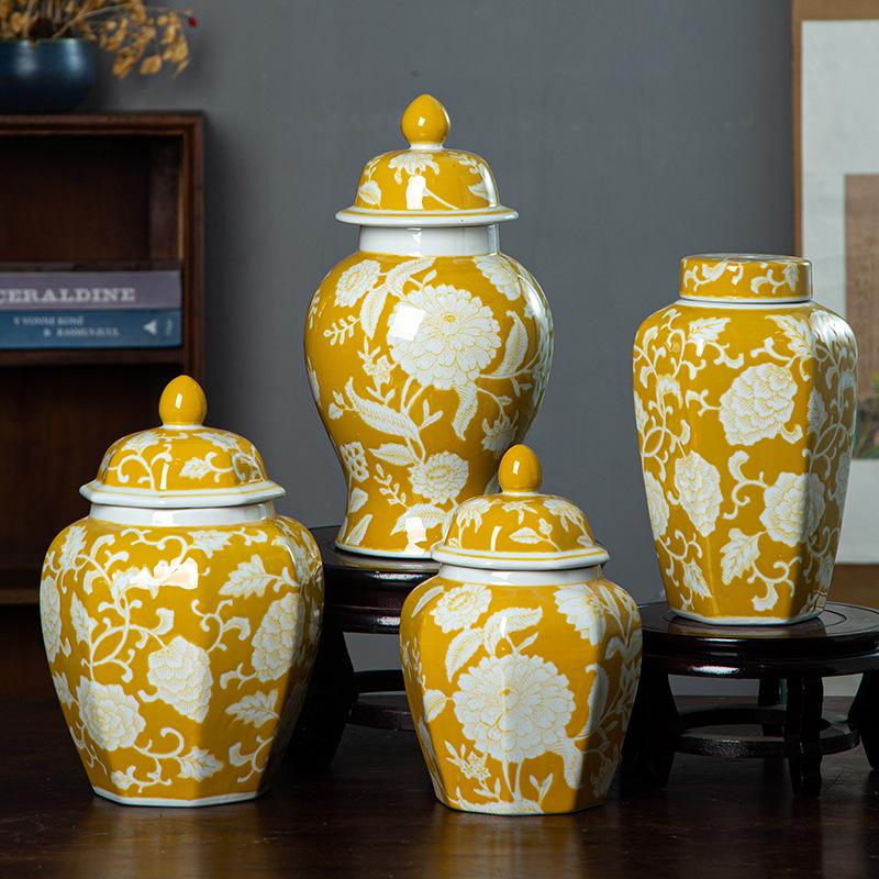 Retro achteckiges Glas glasierte Keramikvase Heimdekoration Dekoration kreatives Heimdekor Zubehör Vase Kaffee Süßigkeiten Aufbewahrungsglas