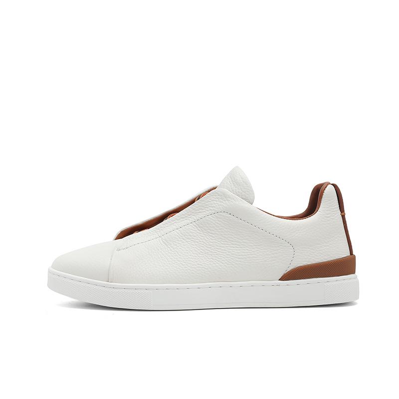 European Fashion Genuine Leather Slip-On Sneakers: High-End White Casual Shoes