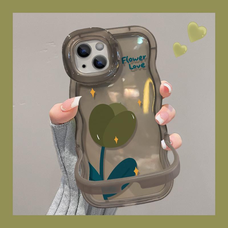 

Подходит для чехла для мобильного телефона Apple 15pro iPhone 14 Зеленый тюльпан 13 Волнистый край 12 Невидимый двойной кронштейн Женский X iPhone XS Max