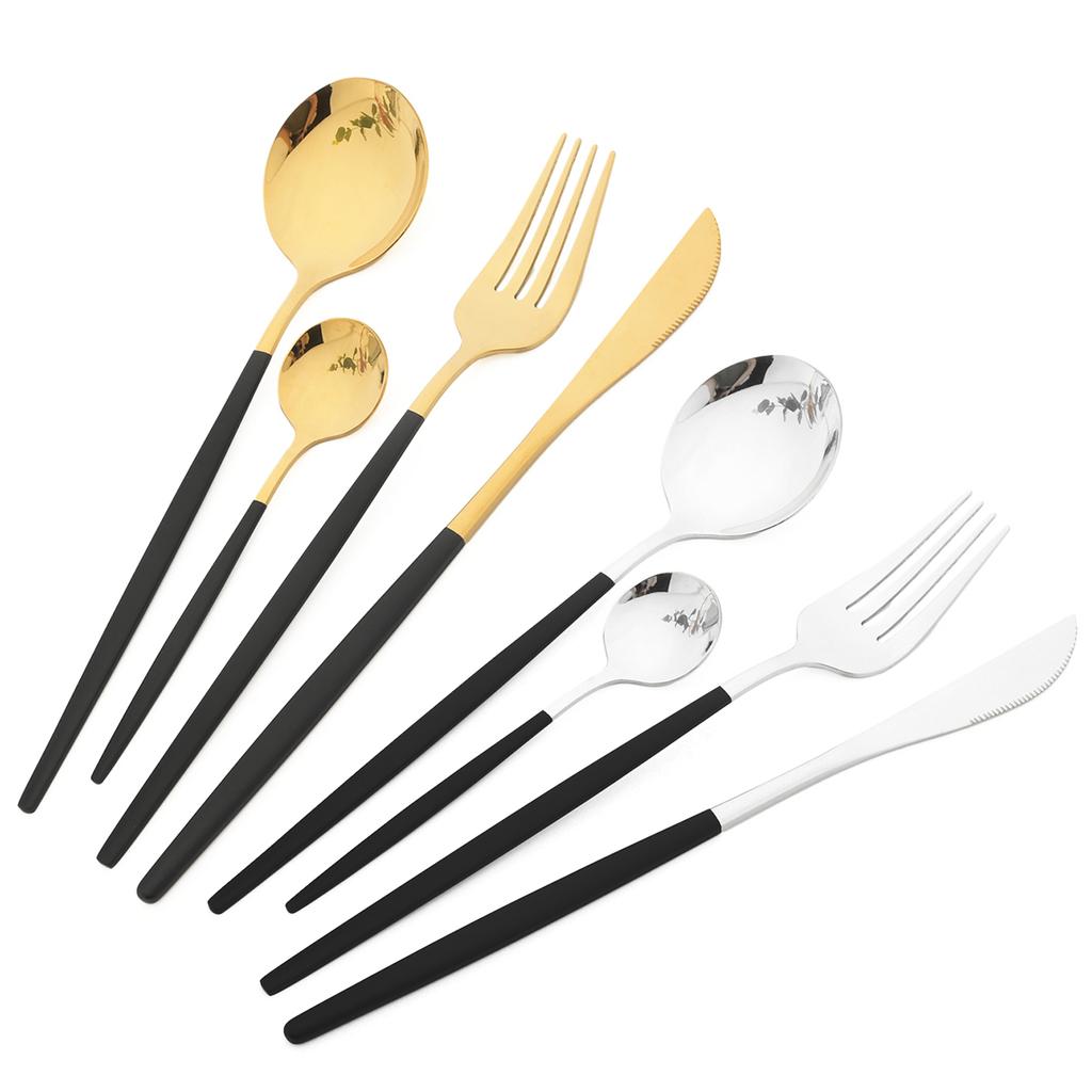 40pcs Black Gold Dinnerware Set Mirror Western Stainless Steel Cutlery Set Fork Knife Spoon Chopsticks Tableware Party Flatware