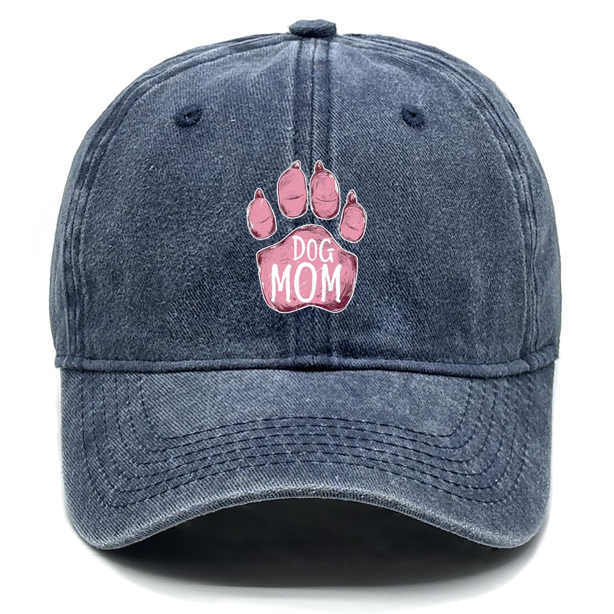 

DOG MOM Paw Print Snapback Baseball Cap, Mother s Day Flat Cap Cozy Breathable Retro Adjustable Strap Adjustable Sun Hat as the picture темно-синього кольору