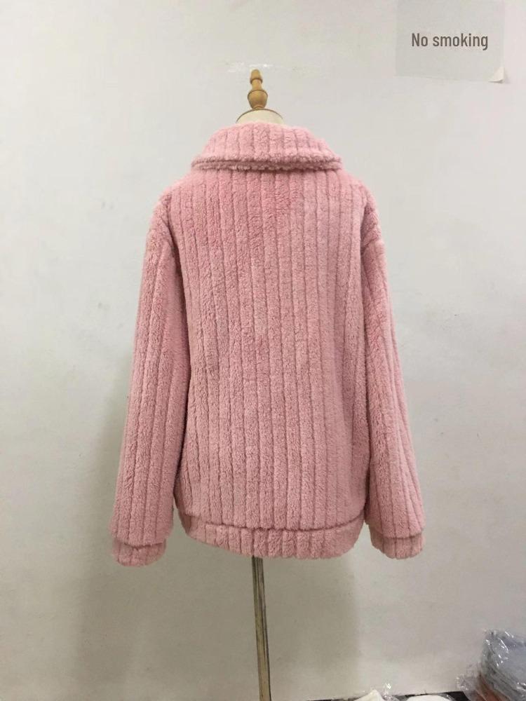 2024 Women's Fur Plush Short Coat Cardigan Autumn Winter Lapel Style