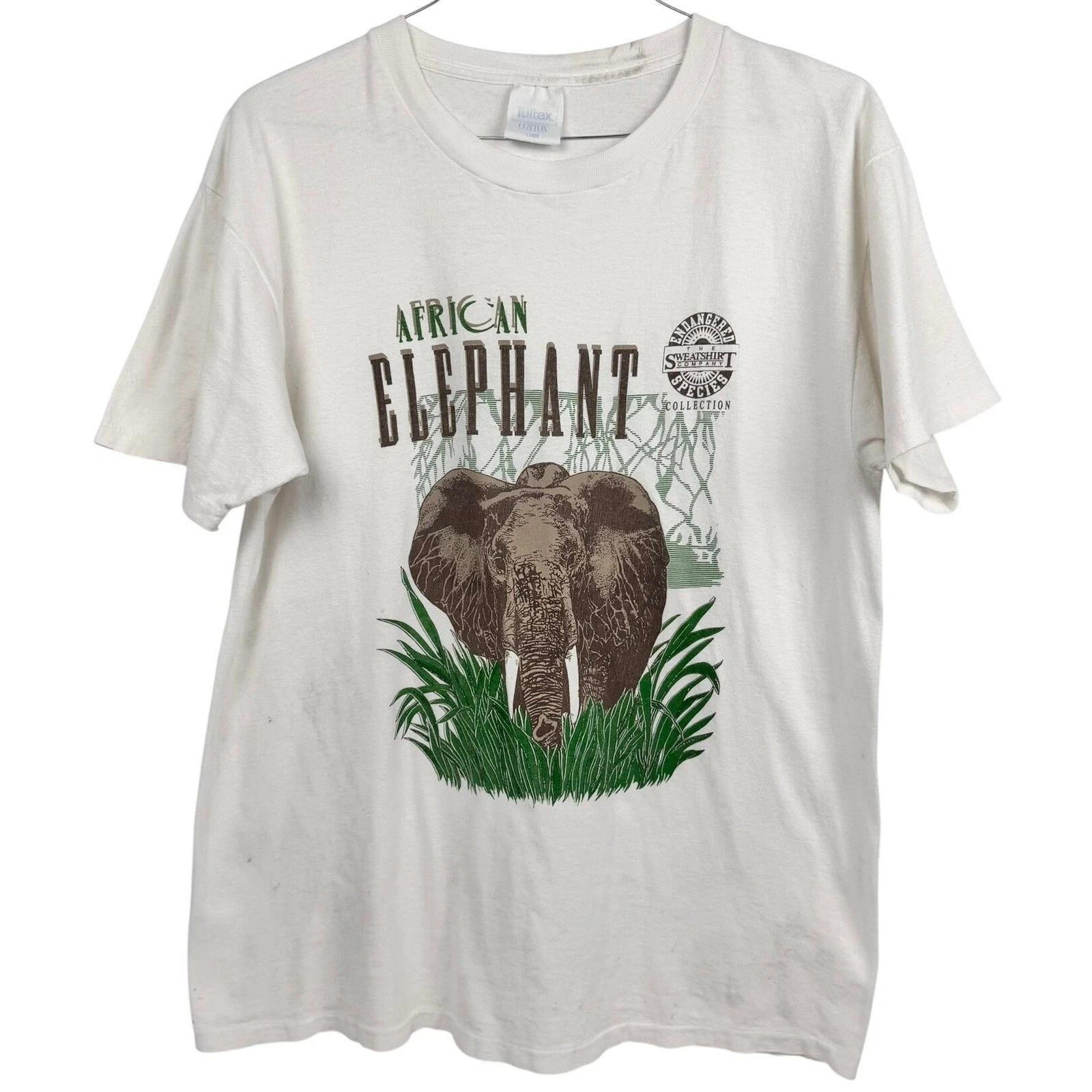 

VTG Single Stitch African Elephant Endangered Wildlife Graphic T-Shirt Large S